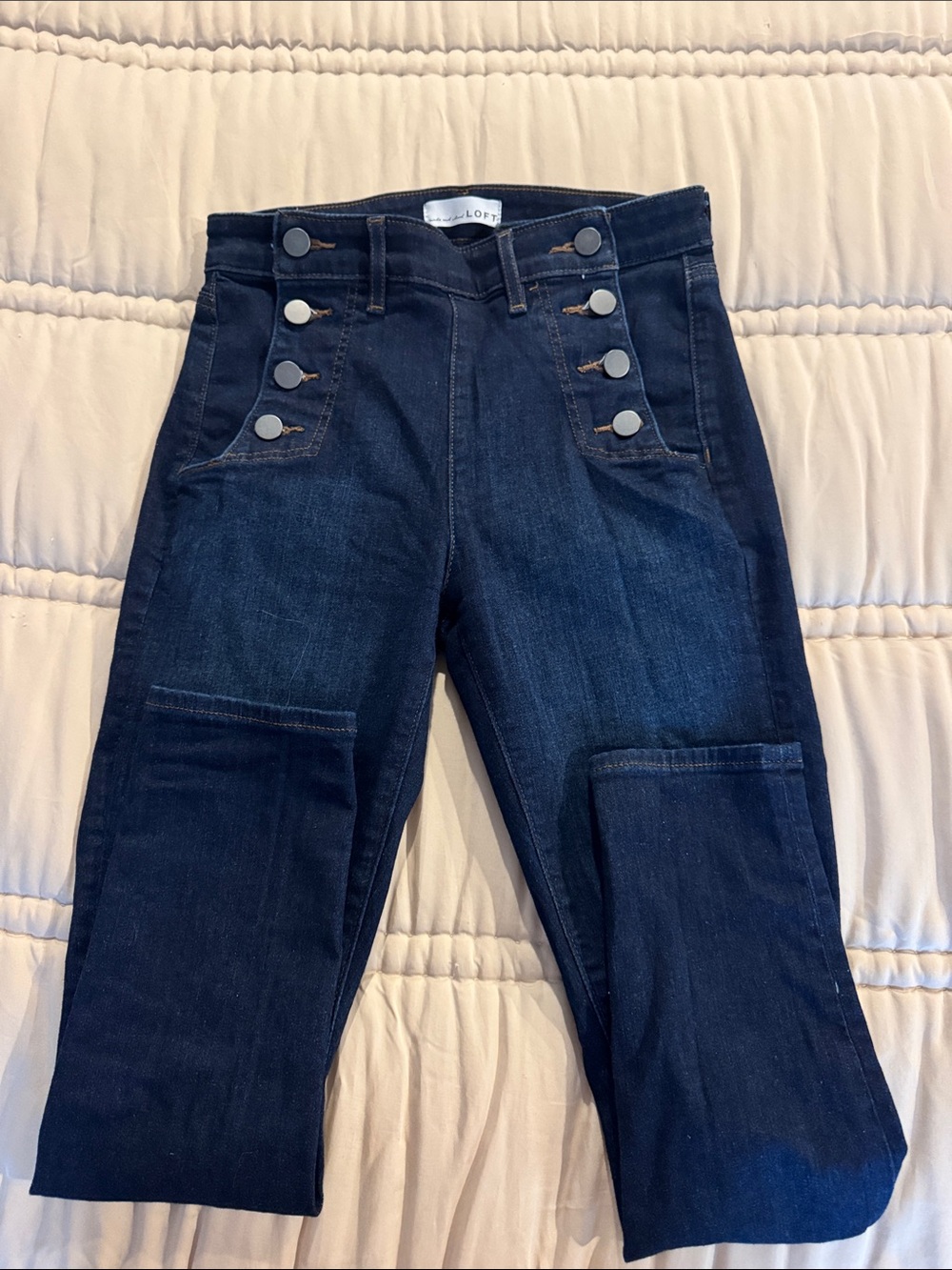 LOFT Navy High-Rise Sailor Button Jeans